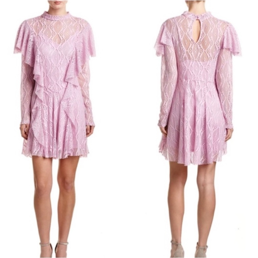NWT Free People Coquette Mock Neck Long Sleeve Wisteria Lace Dress Size Large